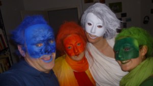 4 Halloween-Elementar"geister" in Blau, Rot, Weiß und Grün