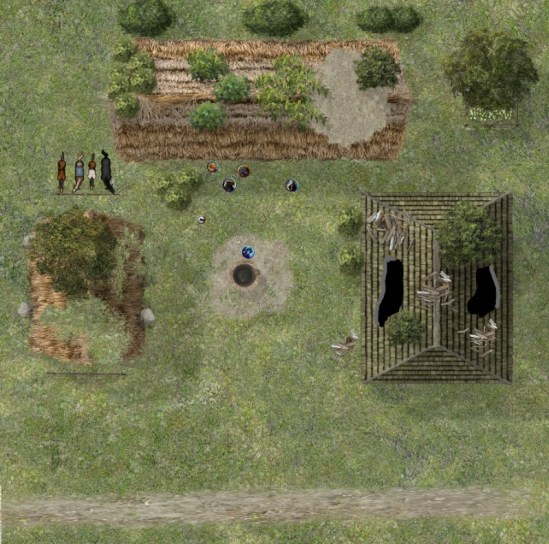 Hof in der Realität, verfallen und wuchernden Pflanzen