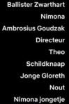 Besetzungsreihenfolge Niederlande Ballister Zwarthart Nimona Ambrosius Goudzak Directeur Theo Schildknaap Jonge Gloreth Nout Nimona jongetje