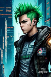 Bildvariante von Rotor: Junger Mann, Mitte 20, mit grünem, stacheligem Haar für Shadowrun