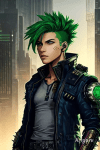 Bildvariante von Rotor: Junger Mann, Mitte 20, mit grünem, stacheligem Haar für Shadowrun