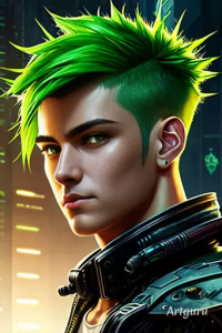 Bildvariante von Rotor: Junger Mann, Mitte 20, mit grünem, stacheligem Haar für Shadowrun