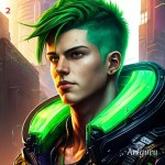 Bildvariante von Rotor: Junger Mann, Mitte 20, mit grünem, stacheligem Haar für Shadowrun