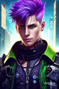 Bildvariante von Rotor: Junger Mann, Mitte 20, mit violettem, stacheligem Haar für Shadowrun