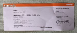 Eintrittskarte Gåte European Tour 2024 Dienstag, 03.12.2024 20:00 Uhr Einlass: 19 Uhr im Colos-Saal, Aschaffenburg Freie Platzwahl 35,30 €