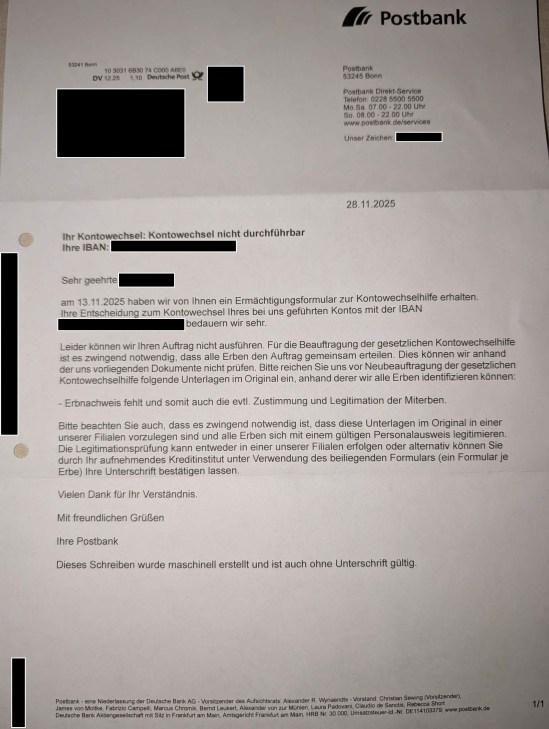 Brief von der Postbank Den Text gebe ich jetzt hier nicht komplett wieder.